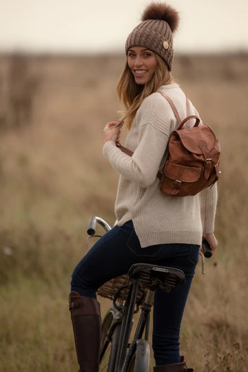 Small Leather Rucksack - Tan Berber Leather
